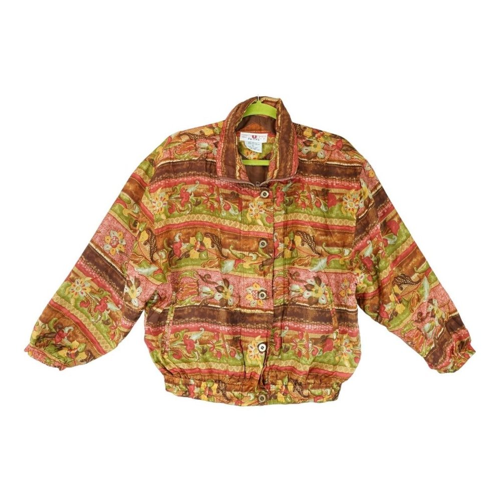 Vintage Stunt 100% Silk‎ Jacket Women's Petite PS Multicolor Floral Zip Up